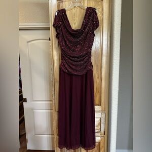 R&M Richards Red Ruched Maxi Gown for Wedding Guest